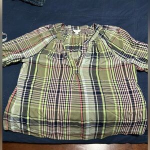 Crown&Ivy Pullover Plaid Peasant Blouse size Large